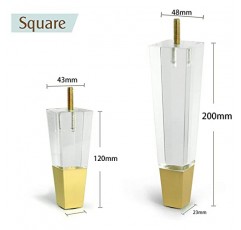 사각형 아크릴 가구 다리 교체 캐비닛 피트 현대적인 장식 DIY 다리 사각형 스타일 4개 세트(색상: 골드 120mm)