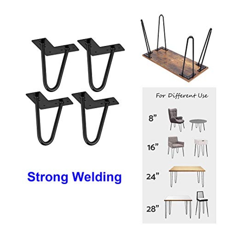 테이블 다리, 금속 다리 교체 4개 세트, 가구 다리 머리핀 다리 - DIY 홈 오피스 책상용 장착 나사가 있는 테이블 다리 지지대 커피 테이블 침대 옆 탁자, 검정색(색상: H150mm, 크기
