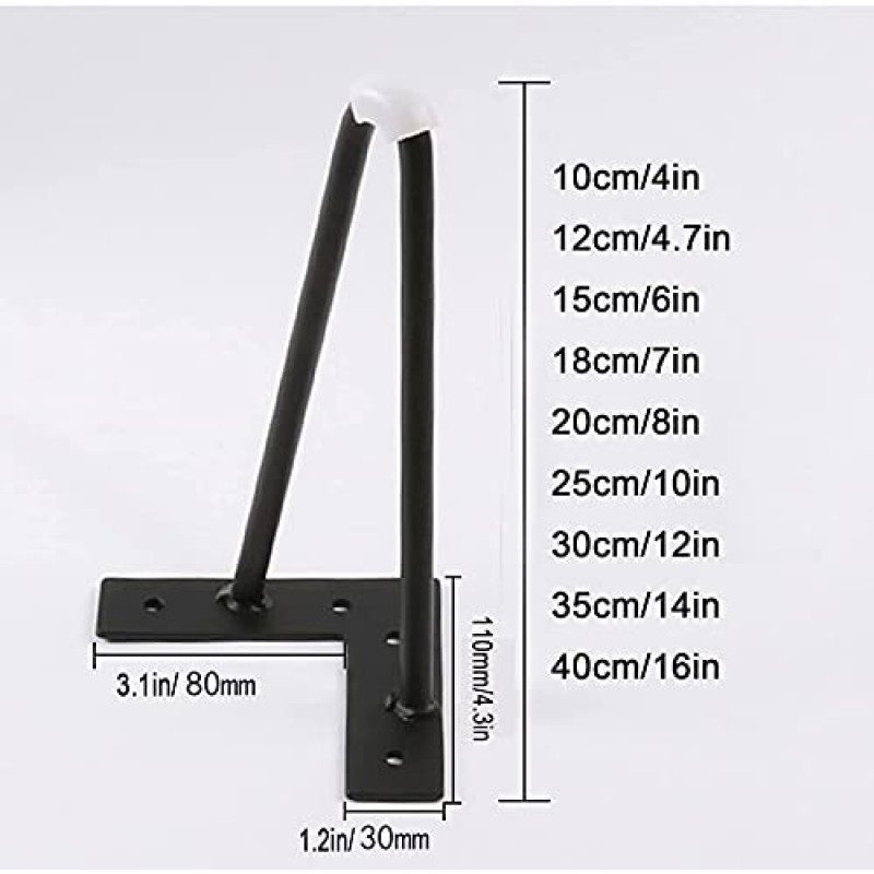 검은색 머리핀 테이블 다리, 4개 세기 중반 현대 DIY 금속 가구 다리, 소파 발, 커피 테이블, 벤치, 책상, 의자, 캐비닛, 나사 및 바닥 보호 장치 포함(크기: 18cm/7in)(검은색 30cm/12in)