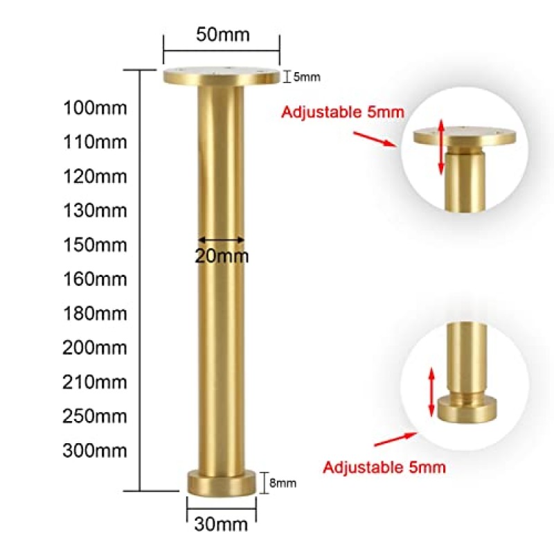 4개 금속 가구 다리, 황동 캐비닛 피트, 조정 가능한 소파 다리, DIY 가구 교체 피트, 나사 및 바닥 보호 장치 포함, TV 캐비닛 욕실 캐비닛용