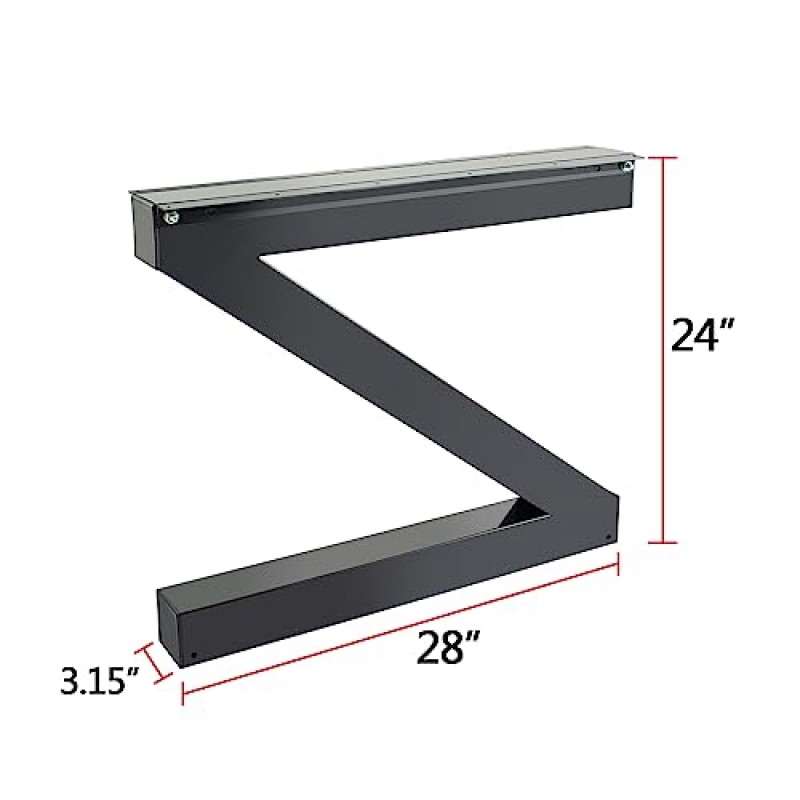 LoJok 2개 강철 테이블 다리, 28'높이 24'와이드 금속 다리, Z-N 프레임 헤비 듀티 3.15' 두께 다이닝 테이블 다리 2204LBS 부하 용량, 28'x24'x3.15' DIY 가정용 블랙 커피 테이블 다리 장식