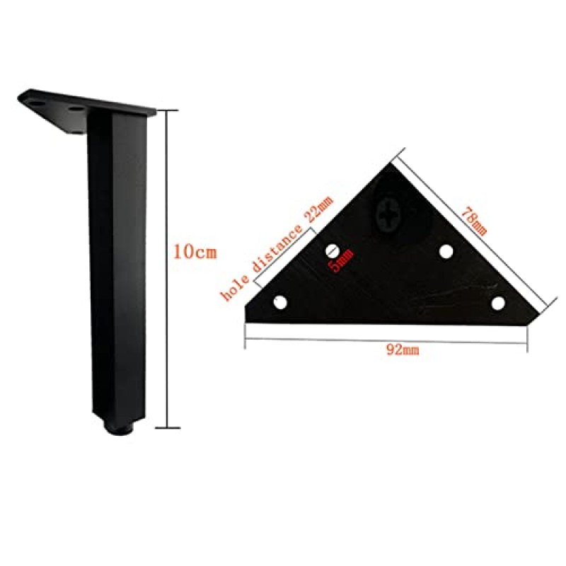 FURLOU 가구 다리, 가구 다리 4개 세트, 조절 가능한 테이블 다리, DIY 캐비닛 다리, 테이블 캐비닛 소파 TV 캐비닛용, 최대 400KG 부하(검정색)(색상: 검정색, 크기: 10cm)