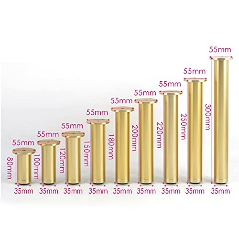 JITEM 조정 가능한 캐비닛 피트, 알루미늄 합금 소파 다리 라운드 교환 가능한 가구 피트, 0 ~ 20mm 조정, 홈 DIY 프로젝트, 소파 캐비닛, 4pcs 테이블 다리 패드 (색상 : 황금색, 크기 : 100mm)