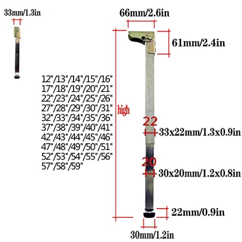 ISolay 가구 다리 스테인레스 스틸 접이식 텔레스코픽 테이블 다리, DIY 가구 벽걸이 식사 지원 미끄럼 방지 피트 나사가 있는 조절 가능한 보호 베이스(크기: 26')