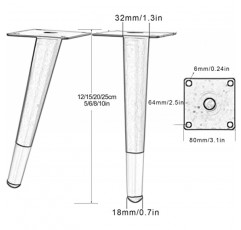 나사가있는 4 Pcs 금속 가구 피트 소파 커피 테이블 TV 캐비닛 캐비닛 피트 및 기타 가구 다리에 사용되는 DIY 교체 테이블 다리 (색상 : B, 크기 : 직선 -40cm / 16in) (A 경사)