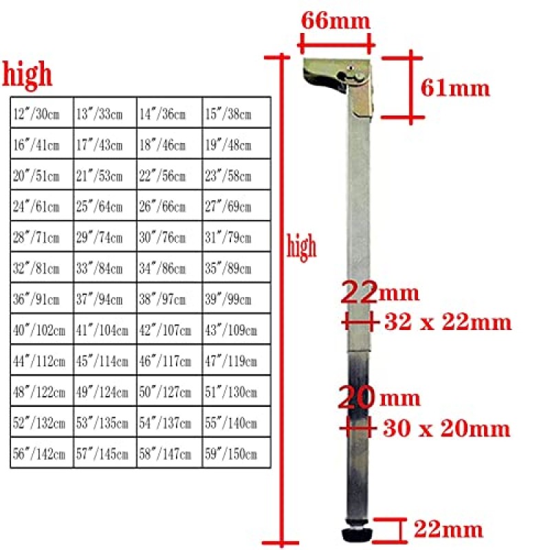 1개 조정 가능한 테이블 다리, 30/40/50/60/70/80/90/100/110cm 텔레스코픽 높이 가구 다리, 테이블 받침대용 스테인레스 스틸 헤비 듀티 지지대, 식탁 바, DIY 가구 등(크기: