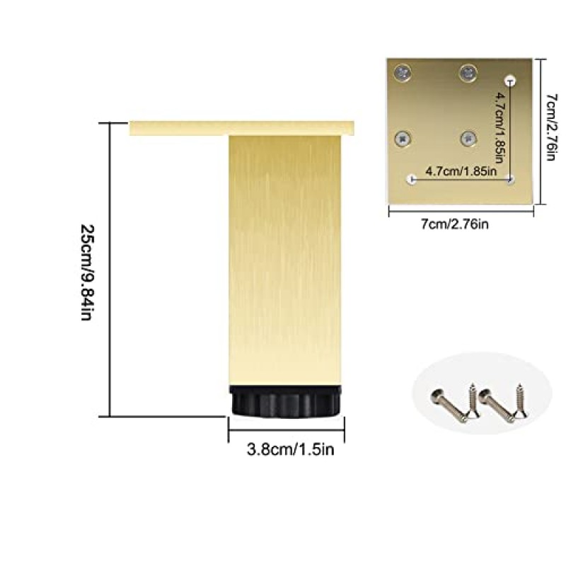 ISolay 알루미늄 가구 다리, 조절 가능한 소파 다리, 금속 테이블 다리, DIY 가구 금속 다리, 4개 세트, 소파 책상, 스탠드, 벤치, 캐비닛, 옷장, 침대, 나사 포함(금색, 25cm/9.84in)