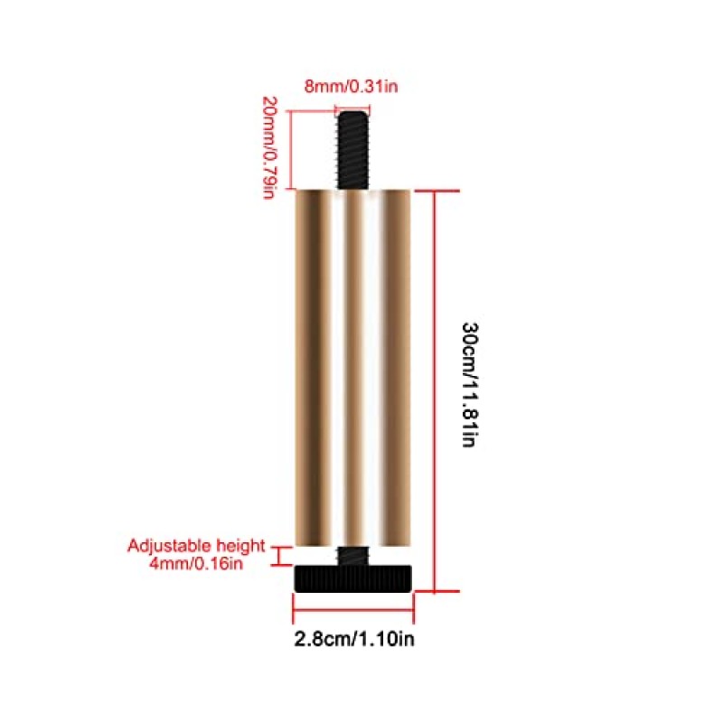 ISolay 조정 가능한 가구 다리, 알루미늄 테이블 다리, DIY 가구 테이블 다리, 금속 소파 다리, 4개 세트, 옷장, 옷장, 커피 테이블, 침대.M8 볼트(골드, 30cm/11.81인치)