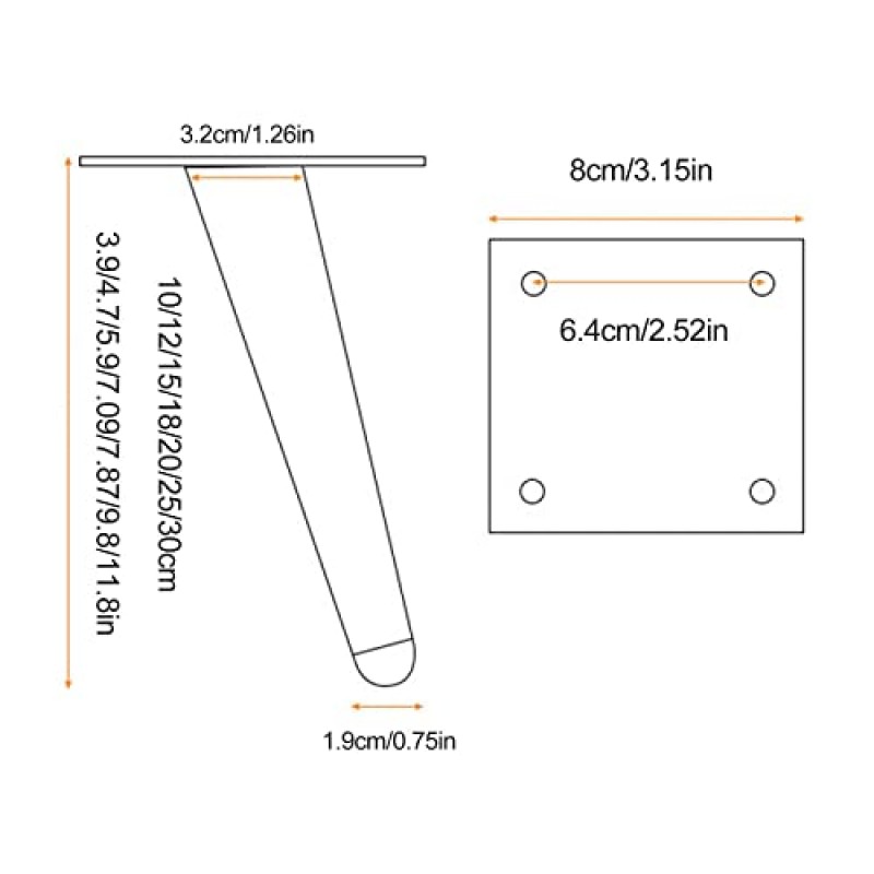 테이블 다리, 가구 다리 커피 테이블 다리, 10cm 12cm 15cm 20cm 30cm, 현대 금속 DIY 소파 다리, 가구 발 교체 캐비닛 다리, 책상 다리, 의자 다리, 침대 다리, Gold-20cm/7.87in(색상: G