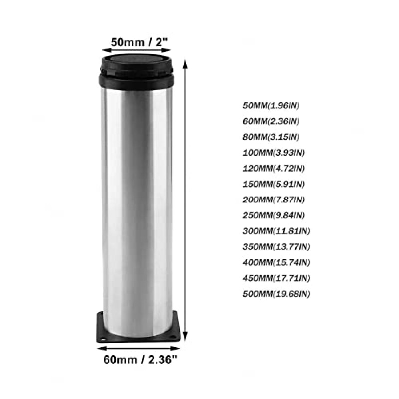 회전 조절 테이블 다리 X4 캐비닛 다리 가구 다리 벤치 다리 테이블 다리 라운드 가구 다리 0-15mm DIY 가구, 500mm(19.68in) ()