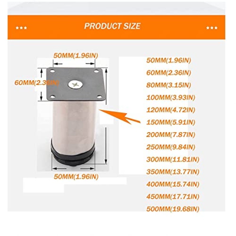 회전 조절 테이블 다리 X4 캐비닛 다리 가구 다리 벤치 다리 테이블 다리 라운드 가구 다리 0-15mm DIY 가구, 500mm(19.68in) ()