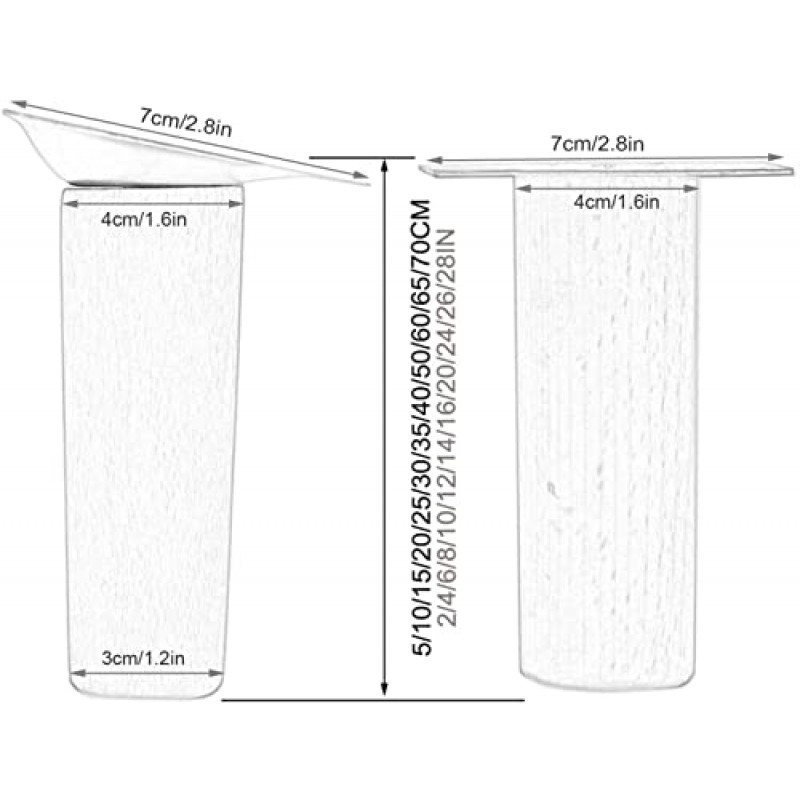 Katzowen 목재 가구 다리, 소파 다리, 테이퍼형 교체 다리, 4개 세트, 침대, 옷장, 안락 의자, 주방 다리, DIY 테이블 다리, 액세서리 포함(색상: 비스듬함, 크기: 65cm/26in)