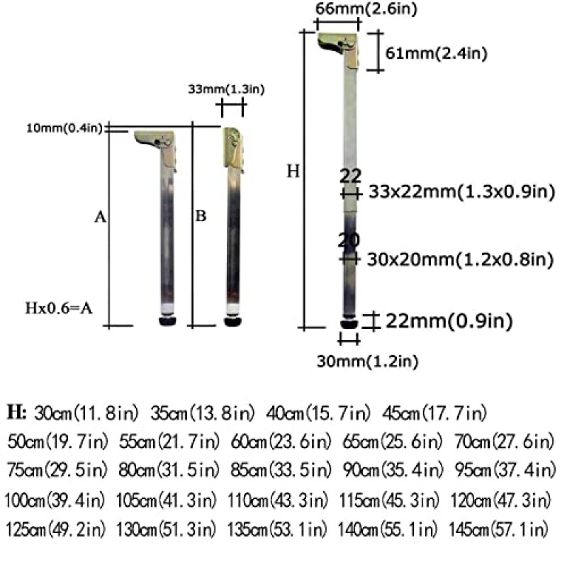 ISolay 조정 가능한 텔레스코픽 다리, 금속 접이식 테이블 다리, 스테인레스 스틸 미끄럼 방지 다리, 조리대 지지대. 책상, 식탁, DIY 가구 등에 적합합니다. (크기: 33.5in)