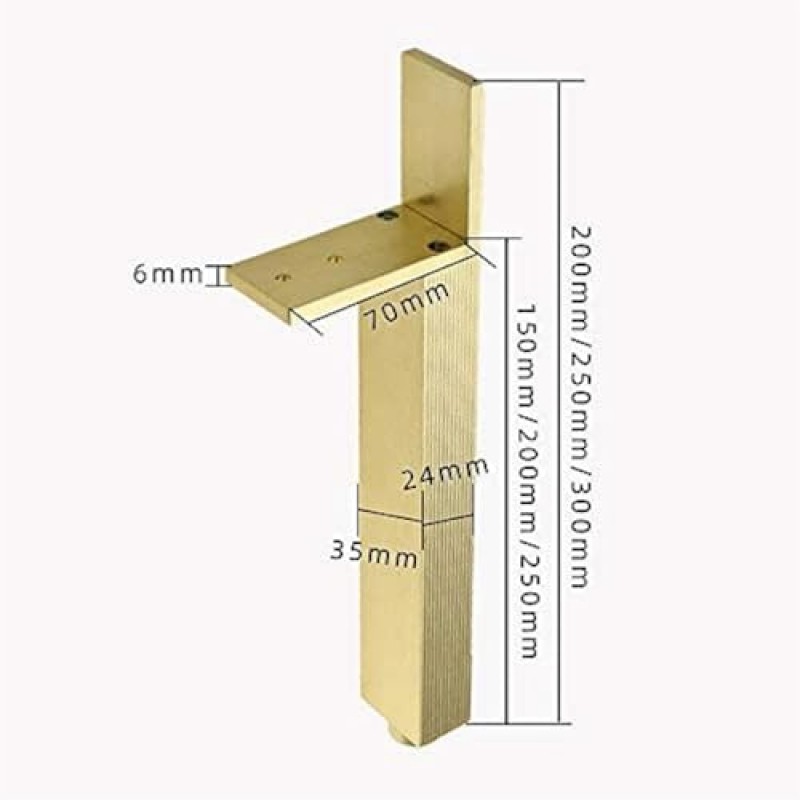 LYF 조정 가능한 다리 알루미늄 합금 캐비닛 다리 금속 테이블 다리 골드/블랙 Tv 캐비닛 다리 DIY 지원 다리 200Mm/250Mm/300Mm-4 Pcs/골드/250Mm, 블랙, 250Mm (색상: 골드, 크기: 250Mm)