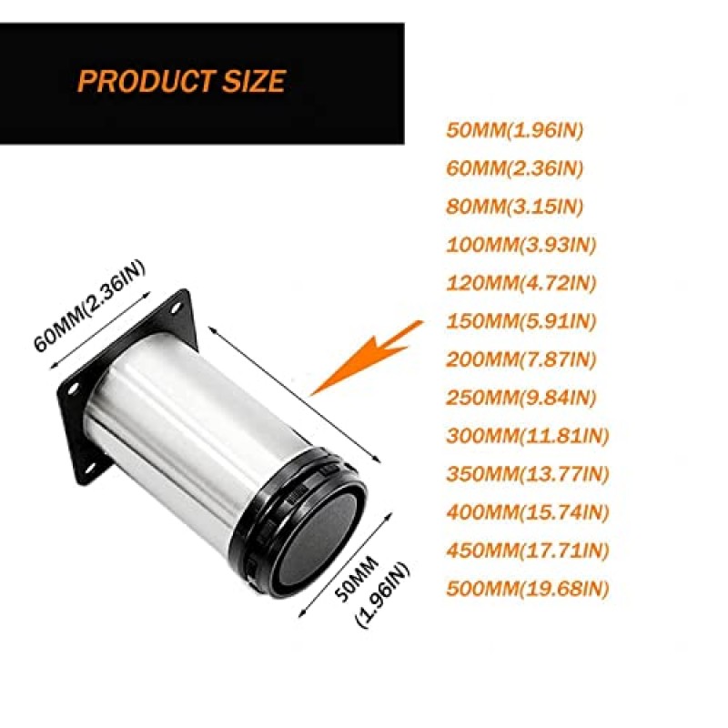 조정 가능한 테이블 다리 4 개의 주방 의자 팩 다리 확장 테이블 다리 스테인레스 스틸 라운드 가구 다리 0-15mm DIY 가구, 450mm(17.71in) ()