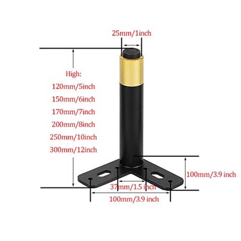 4Pcs 조정 가능한 가구 다리, 현대 가구 다리 소파 피트 금속 테이블 다리 찬장 피트 DIY 교체 부품 (6/8/10/12inch 높이, 블랙 골드)