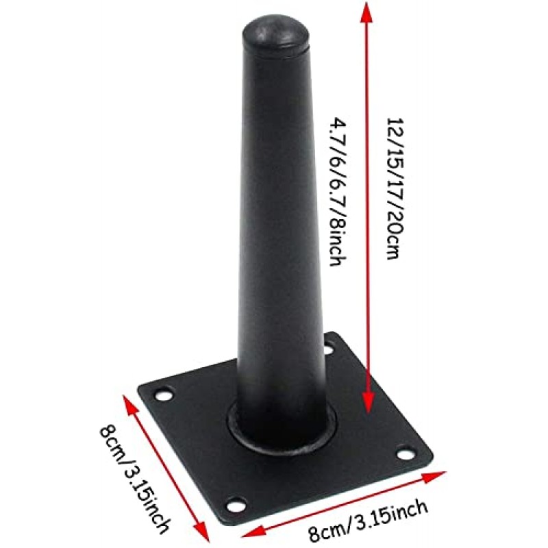가구 다리 4개 세트, 나사가 있는 금속 테이블 다리 책상 다리 직선형 원뿔형 교체 다리 가구용 홈 DIY 프로젝트에 사용(색상: 검정색, 크기: 45cm/17.7in) (검정색 18cm/7in)