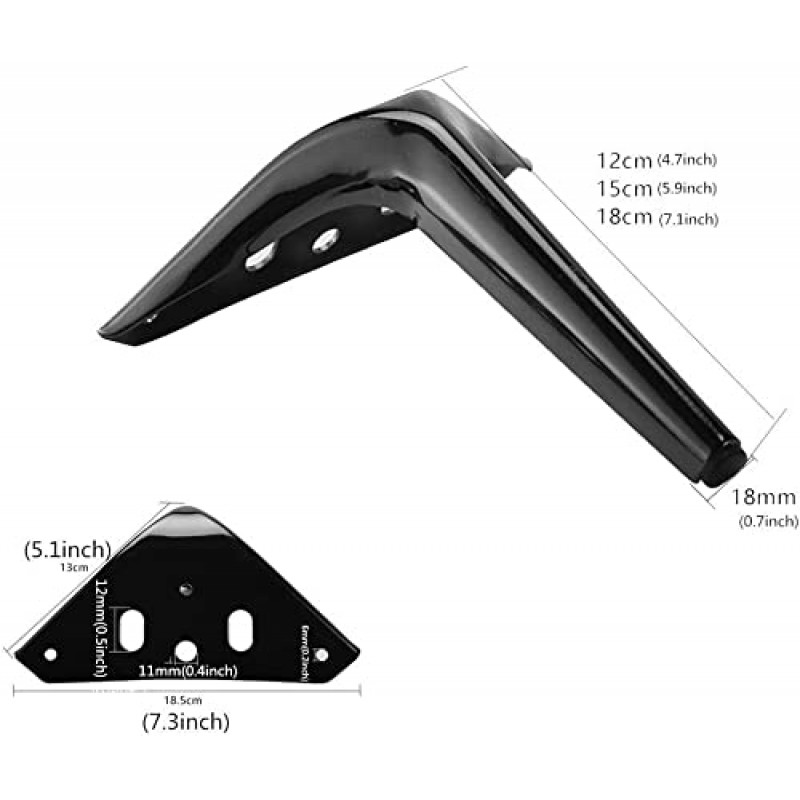 금속 가구 다리 4개, 삼각형 소파 다리, 옷장 지지대 다리, TV 캐비닛 다리, DIY 커피 테이블 다리, 옷장용, 의자, 나사 포함, 하중 1000kg(색상: 검정색, 크기: 12cm)(검정색 18cm)