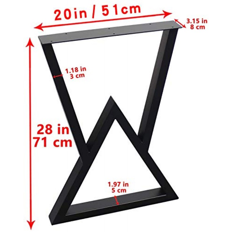 SSS 가구 금속 가구 테이블 다리 책상 다리 H28 x W20 인치 검정색 헤비 듀티 다이닝 테이블 다리 삼각형 모양의 사무실 테이블 다리 컴퓨터 책상 다리 DIY 가구 다리, 2개 세트