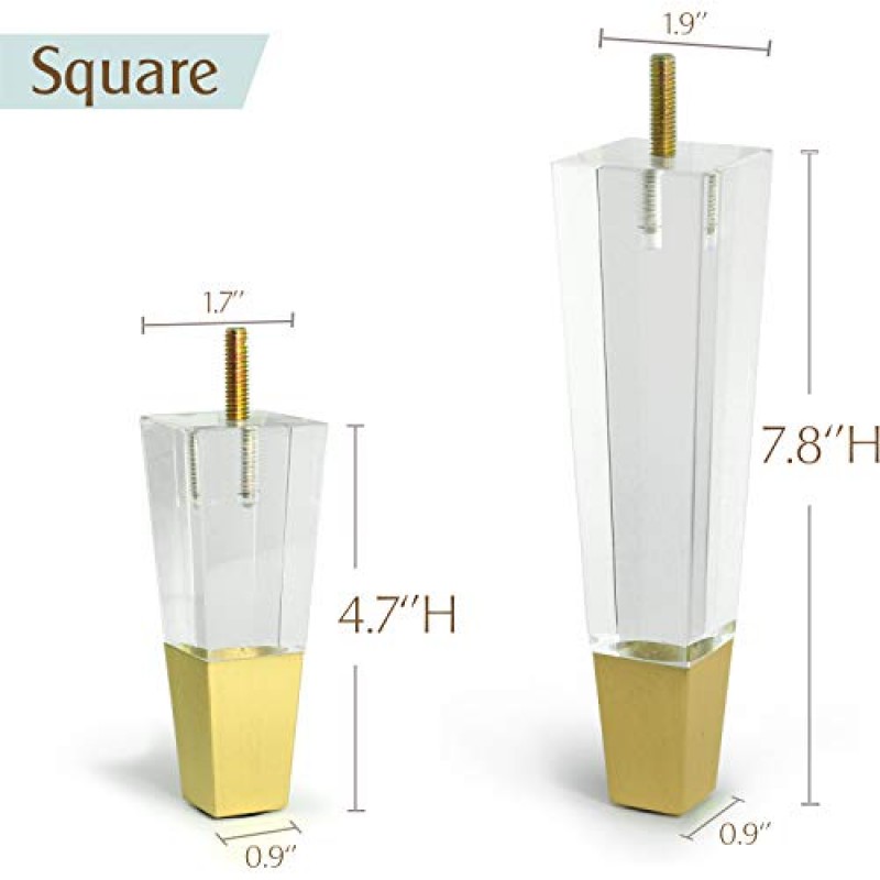 JEREVER 아크릴 가구 다리 교체 소파 피트 캐비닛 현대 지우기 장식 DIY 다리 사각형 스타일 4 개 세트 (4.7 인치 정사각형)