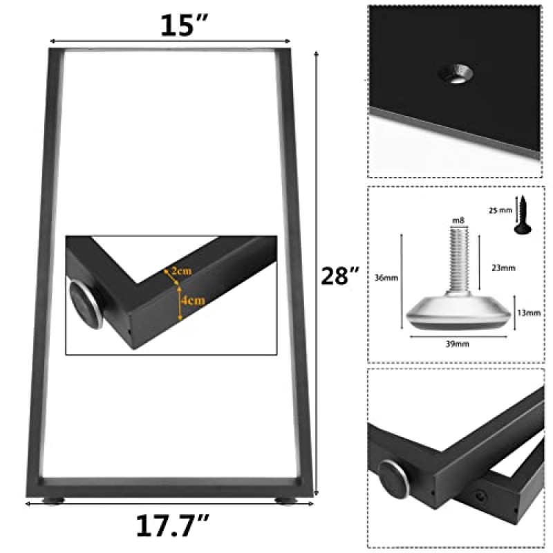 금속 테이블 다리 책상 다리, 헤비 듀티 사각 튜브 철제 책상 다리, 식탁용 DIY 가구 다리, 커피 테이블, 컴퓨터 책상, 작업대, 회의실 테이블, 28