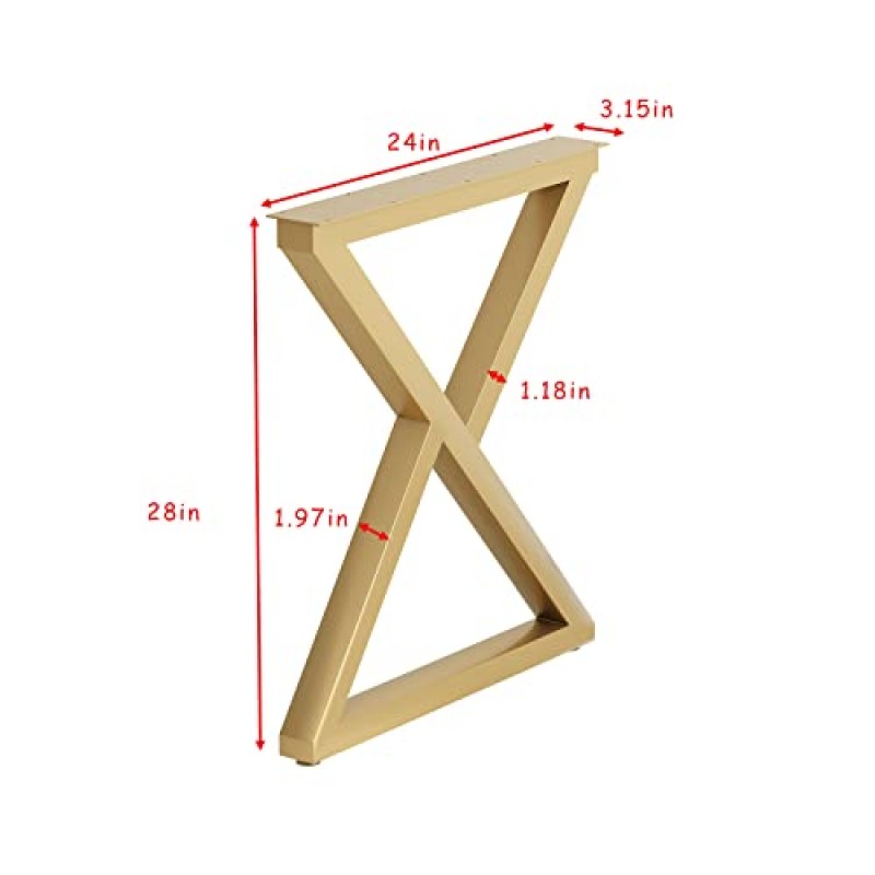 HOMEKAYT 산업용 금속 테이블 다리(H28 x W24) DIY용 튼튼한 현대식 가구 다리 책상 다리 2개 세트 식사 테이블, 커피 테이블, 주방 테이블용 다용도-(삼각형 모양, 금색)