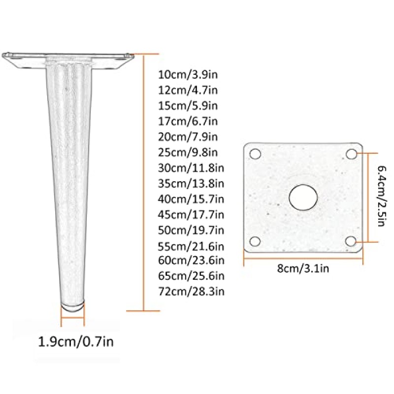 DOnhek 모던 헤비듀티 가구 다리, 교체용 기울어진 테이퍼 소파 다리, DIY 캐비닛 다리, 소파 다리, 옷장용, 책상 의자, 4피스, 블랙-15cm/5.9인치(블랙 골드 30cm/11.8인치)