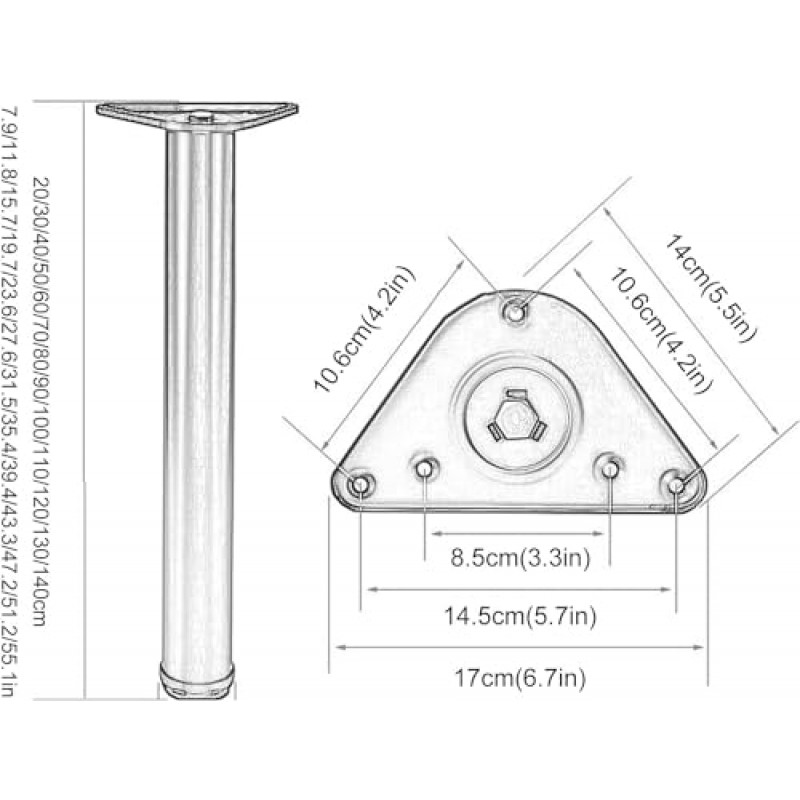 가구 다리, 테이블 다리, 가구 다리 금속, 현대 산업용 테이블 다리, 알루미늄 합금 책상 다리, 바 다리, Diy 홈 오피스 가구 발, 높이 조절 다리, 흰색/검정색, 나사 포함, 흰색