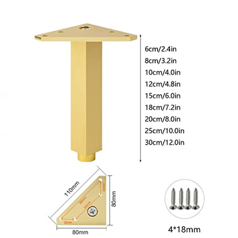 4 조각 알루미늄 합금 가구 다리 조정 가능한 캐비닛 다리 소파 금속 테이블 다리 DIY 주방 작업대 바 TV 책상 테이블 다리 (색상: 실버, 크기: 18cm/7.2in) (골드 25cm/10.0in)