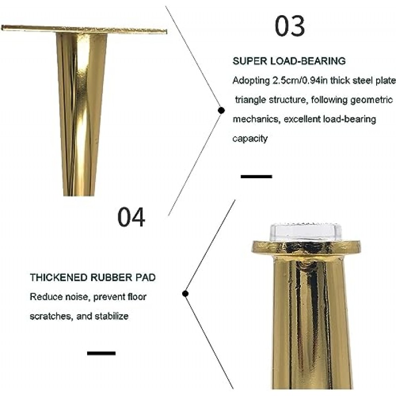 LYF 황금 가구 다리 4개 세트, 비스듬한 콘 소파 다리, DIY 가구 교체 부품 가구 발, 캐비닛, TV 스탠드, 발판, 전해 연마용(색상: 금색, 크기: 12cm)