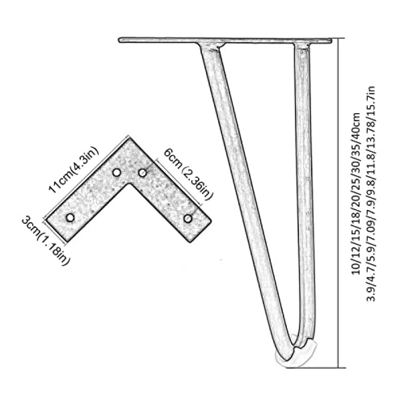 금속 테이블 다리, 테이블 다리, 4 Pcs 머리핀 테이블 다리, 현대 Diy 금속 가구 다리 책상 다리, 블랙/골드, 소파 침대 찬장 커피 테이블 Tv 캐비닛 교체 가구 지지대, 미끄럼 방지 Mut