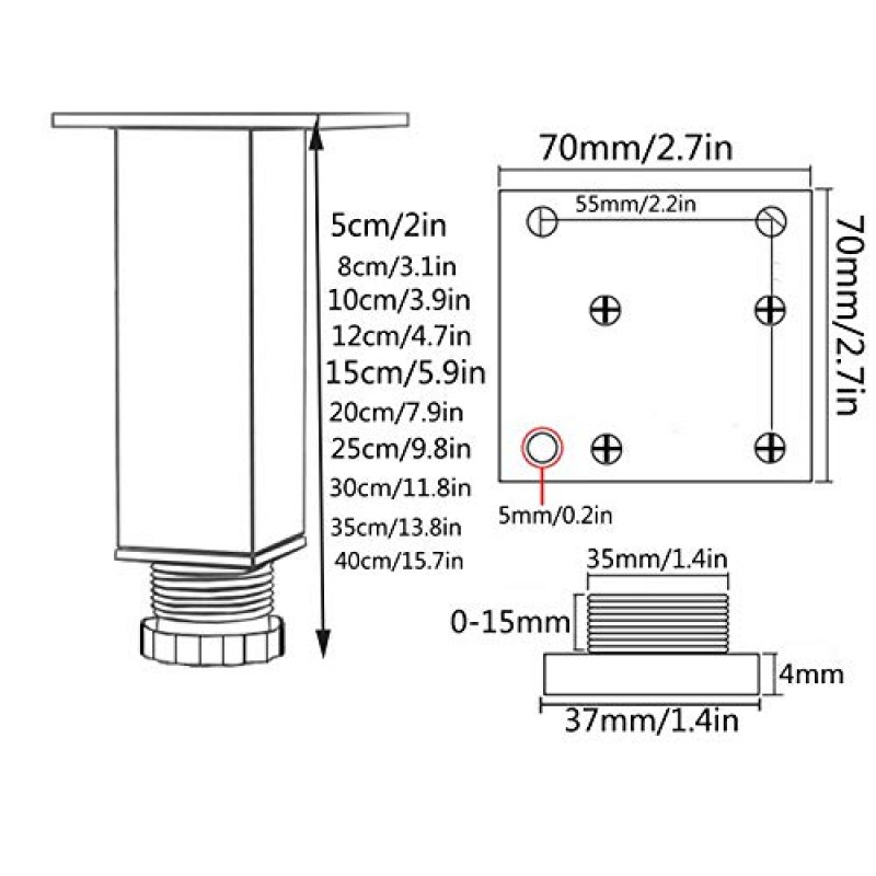 조정 가능한 가구 다리 4개, 알루미늄 합금 주방 발, 사각형 금속 테이블 다리, 소파 다리, 캐비닛 다리, 가구 교체 다리, DIY 산업용 벤치용 MRbron 팩, 흰색 25cm/9.8in