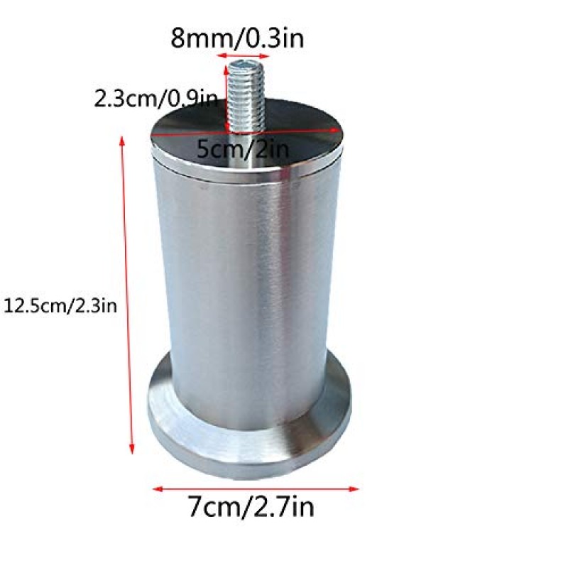 MRbron 스테인레스 스틸 가구 다리, 조정 가능한 캐비닛 피트 소파 피트, DIY 산업용 벤치 다리, 교체 안락 의자 다리, M8 나사 막대 포함, 소파 드레서 용, 12.5cm/2.3in