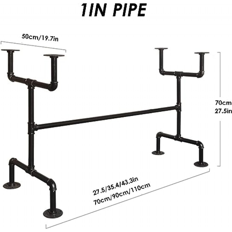 LYF 27.5' 파이프 금속 테이블 다리, 산업용 장식 커피 테이블 다리 세트, 소박한 거실 사무실 테이블 베이스 키트, DIY 가구용 소박한 책상 다리, 긴 27.5/35.4/43.3in(색상: OneColor,