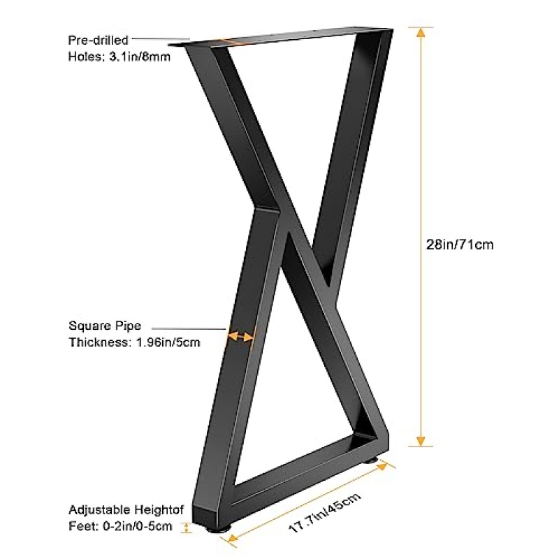 Nakupot 금속 테이블 다리 28 인치 벤치 커피 책상 다리 DIY 헤비 듀티 가구 다리 Z 모양 끝 사무실 다리 고무 바닥 보호대가있는 검은 색 다리 검정색 2PCS