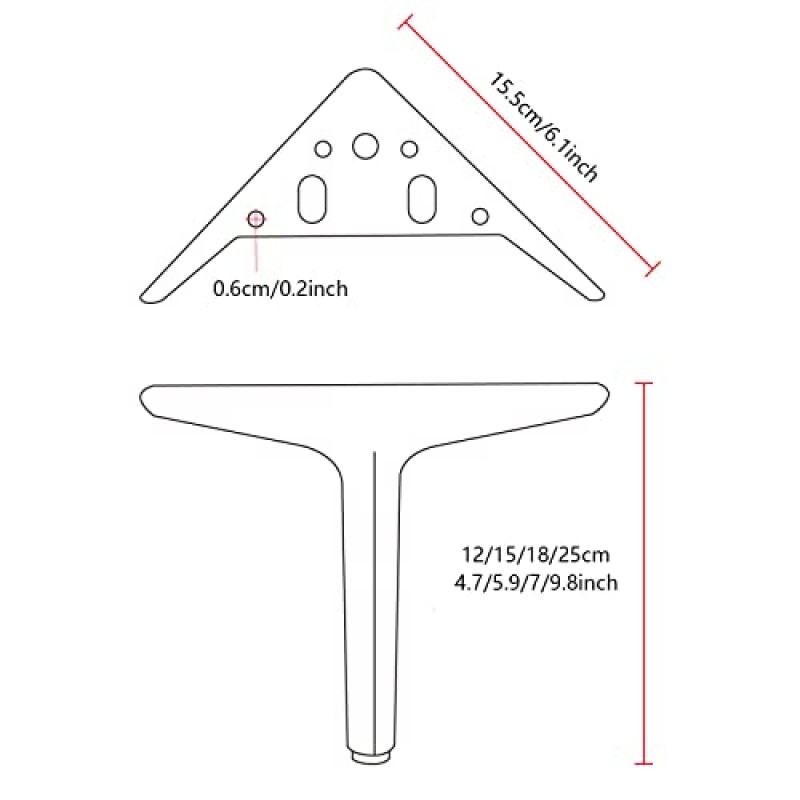 테이블 다리, 금속 가구 다리 5인치, 4개 세트, 소파 드레서 의자 침대 캐비닛 테이블 옷장 소파 캐비닛, 홈 DIY 가구 다리용 금속 삼각형 교체 다리. ( 색상 : 회색 , 사이즈 : 15