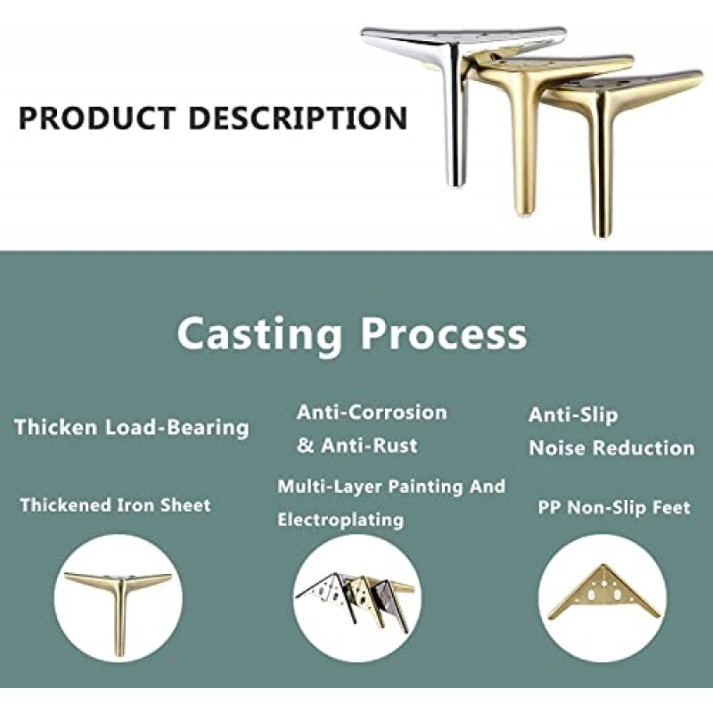 삼각형 금속 가구 다리 4 개의 현대 탄소강 가구 피트 세트 캐비닛 찬장 소파 소파 의자 오토만 용 DIY 교체 다리 (색상 : 1, 크기 : 15cm) (5 12cm)