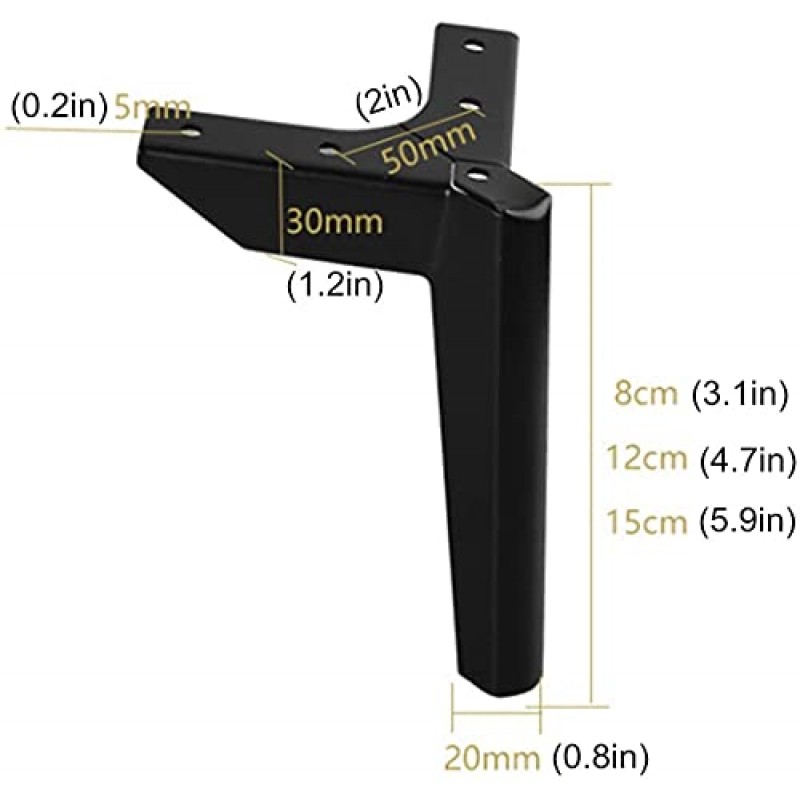 ISolay 4X 금속 가구 다리 현대 소파 다리 강철 삼각형 캐비닛 피트 DIY 교체 부품 (골드 8cm/3.1in)