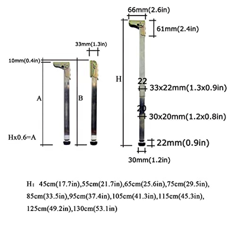 테이블 다리, 접이식 테이블 다리, 높이 조절이 가능한 주방 테이블 다리 텔레스코픽 피트, 스테인레스 스틸 지지대, DIY 가구, 조리대, 접이식 테이블, 사무실 책상에 적합(크기: 85cm(