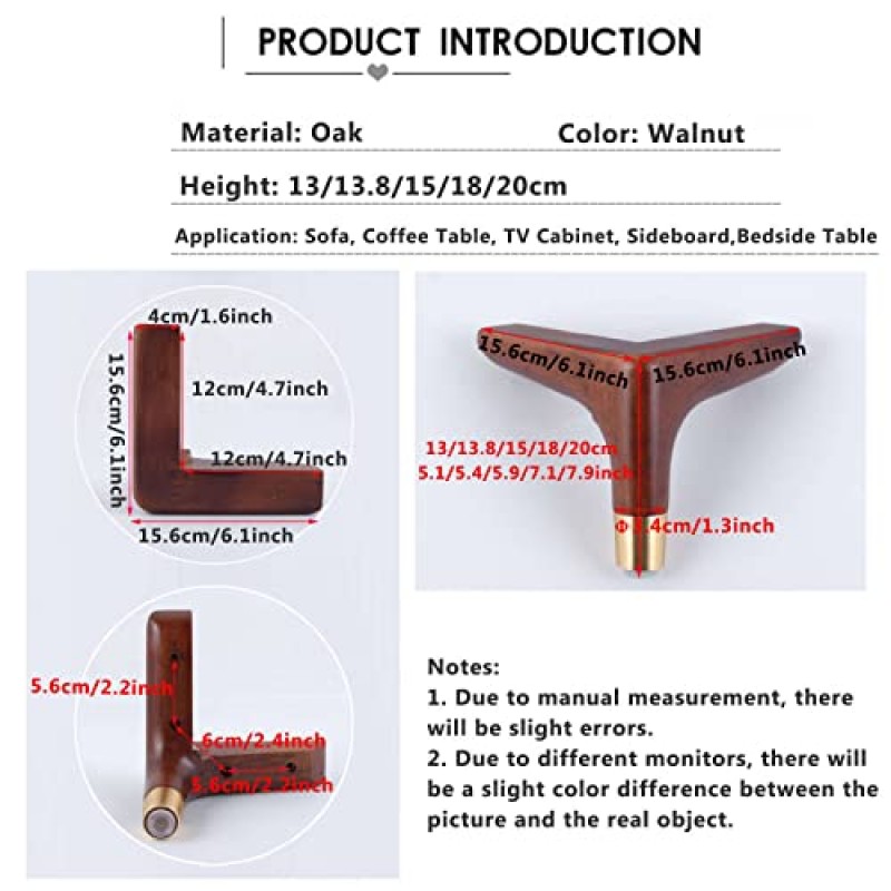 JIVIAL 가구 다리 - 삼각형 목재 가구 다리, 세기 중반 교체 다리 4개 세트 소파 커피 테이블 Tv 캐비닛용 가구 피트, 현대 DIY 가구 Legs-15cm 6inch-B-골동품 색상
