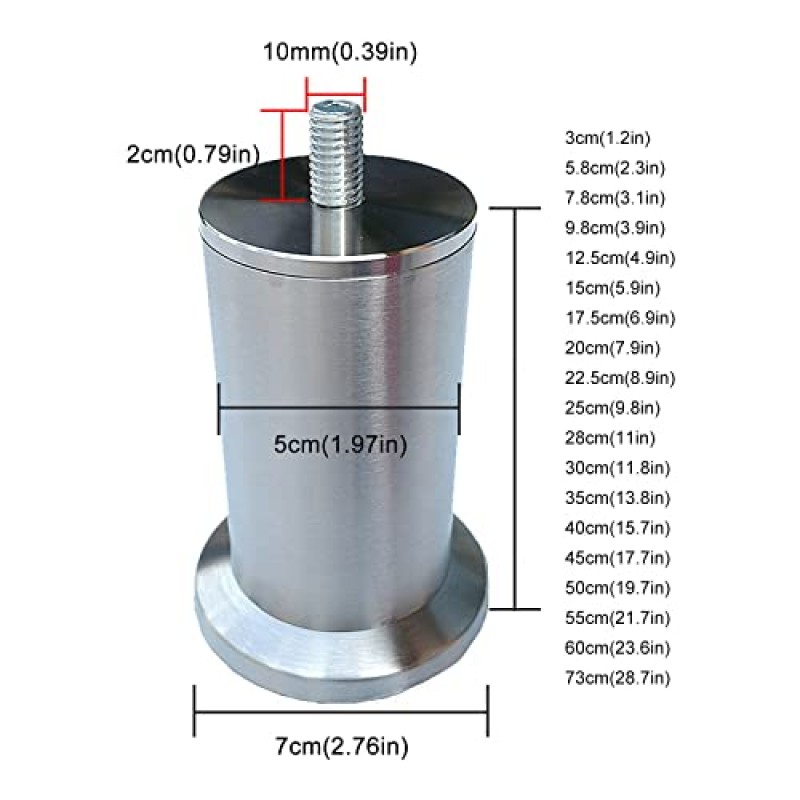 OOCCO etal 가구 다리 15c 20c 25c 30c 35c 40c 50c 60c,4 Pcs 스테인레스 스틸 테이블 다리, DIY 가구 발, 소파 다리, 캐비닛 다리, 책상 다리, 가구 교체 다리, 40c(15