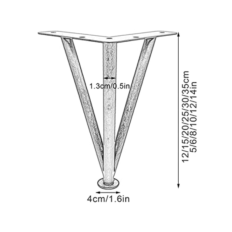 MINTOO 가구 다리 조절 가능 X4, 스테인레스 스틸 테이블 다리, 캐비닛 피트, 소파, 욕실 캐비닛, 커피 테이블, 헤비 듀티 삼각형 다리, DIY 용 금속 다리, 미끄럼 방지, Gold-20cm/8in