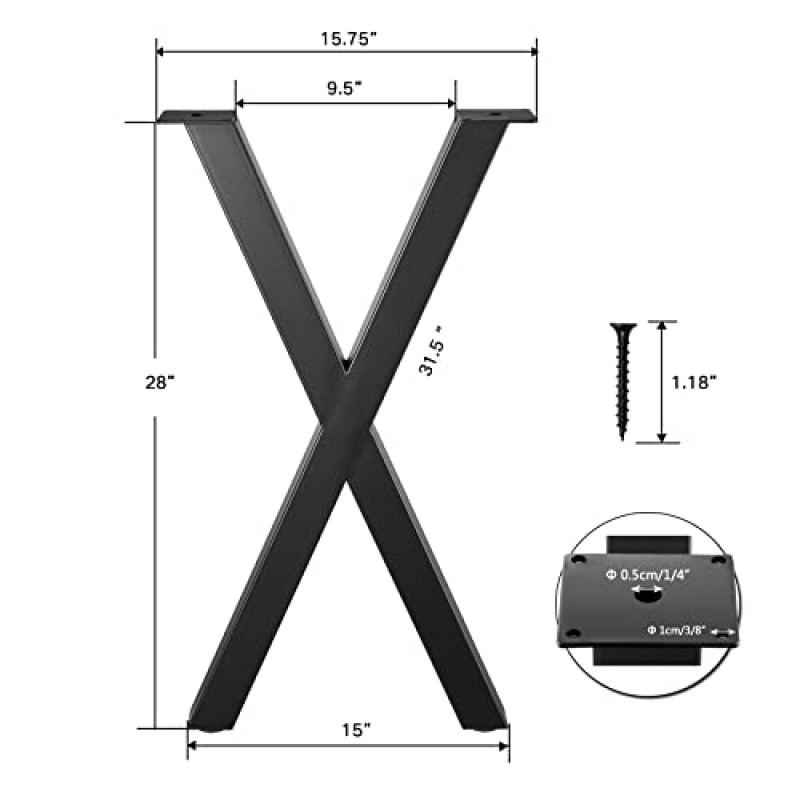 ALLCOS 28 인치 테이블 다리 X 자형 책상 다리 금속 커피 테이블 다리, 강철 책상 다리 가구 식탁 용 DIY 다리, 2 개 세트, 검정색