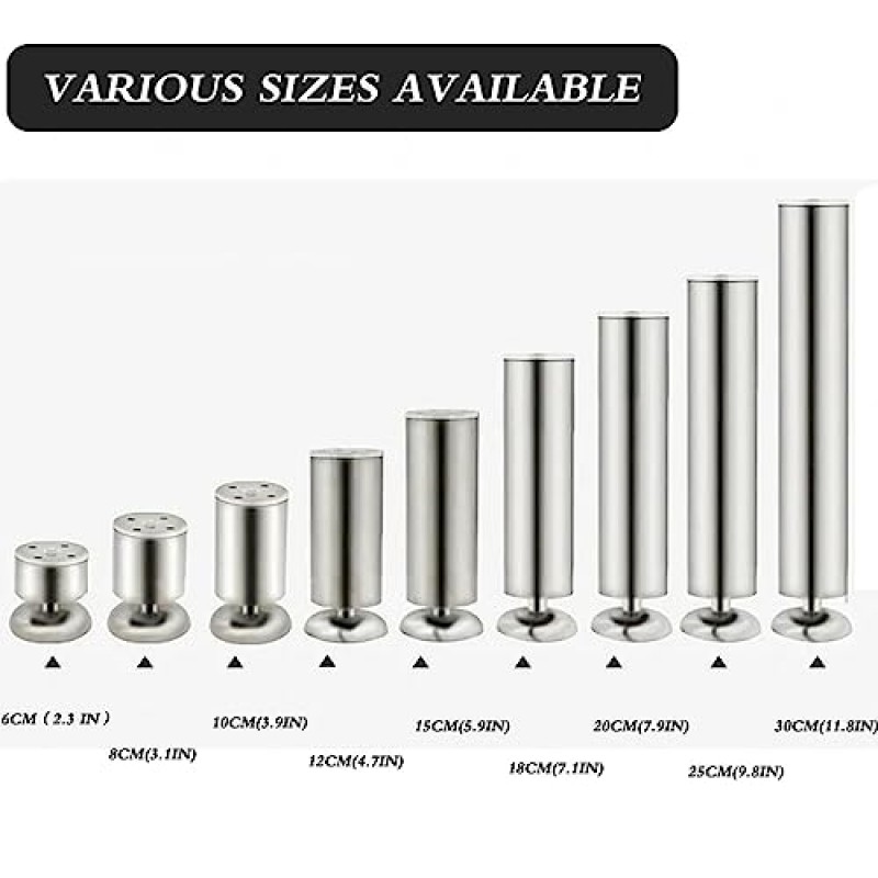 4 조각 조정 가능한 피트 소파 다리 테이블 지원 다리 높이 조절 가능한 가구 피트 라운드 가구 다리 0-15mm DIY 가구, silver-15CM(5.9IN) (실버 30CM(11.8IN))