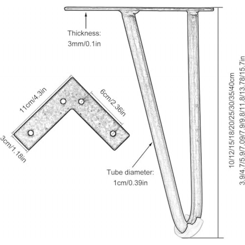 LYF 모던 헤어핀 테이블 다리, 금속 가구 다리, 블랙/골드, 커피 테이블 다리, 캐비닛 다리, 책상 다리, 나사 및 바닥 보호 장치 포함, DIY 교체용 가구 피트 4개, 블랙-40cm/15.7in(색상: Go