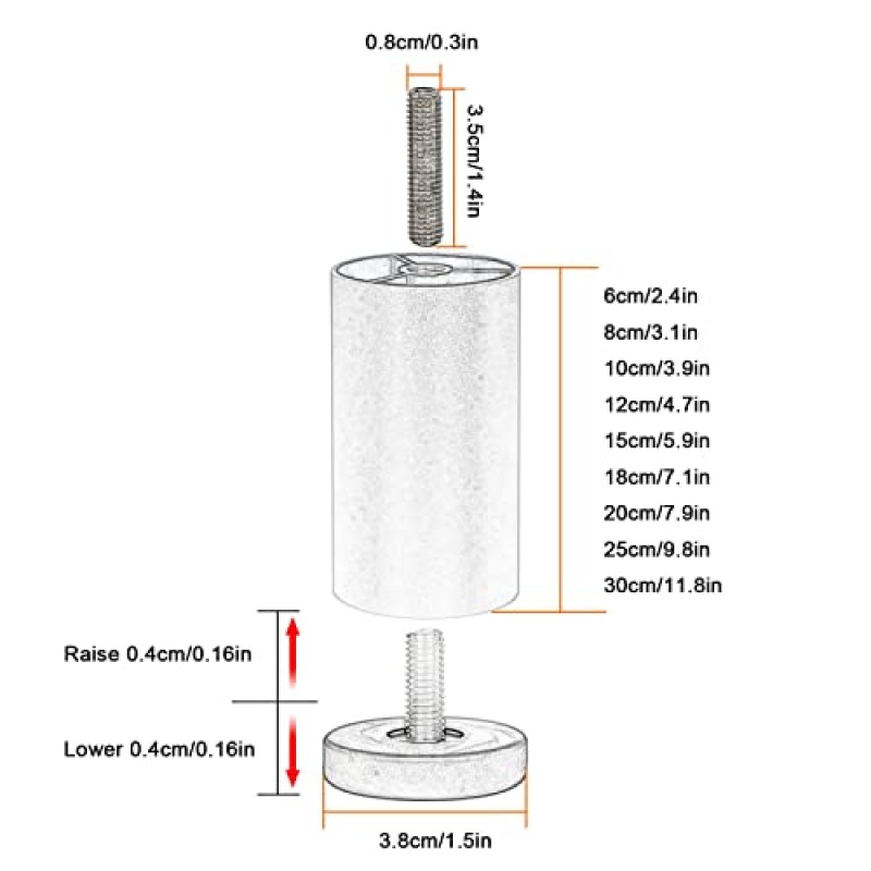 현대 가구 다리 4 조각, 실린더 소파 다리, 조절 가능한 지지대, DIY 가구, 교체용 Tv 캐비닛, 옷장, 책상 금속 다리, Silver-18cm/7.1in