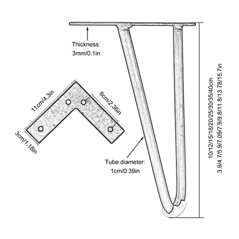 테이블 다리, 가구 테이블 다리, 4개, 금속 머리핀 책상 다리, DIY 교체 가구 피트, 블랙/골드, 캐비닛, 커피 테이블, TV 캐비닛, 나사 및 보호 피트 포함, Gold-20cm/7.9in(색상
