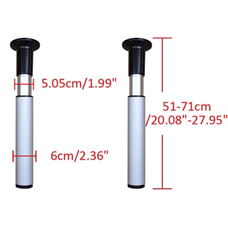 테이블 다리 벽 접이식 식사 RV 리프트 다리 텔레스코픽 피트 조절 가능한 알루미늄 합금 바 지원 다리 텔레스코픽 접이식 DIY 다기능 보이지 않는 가구 피트(51cm)