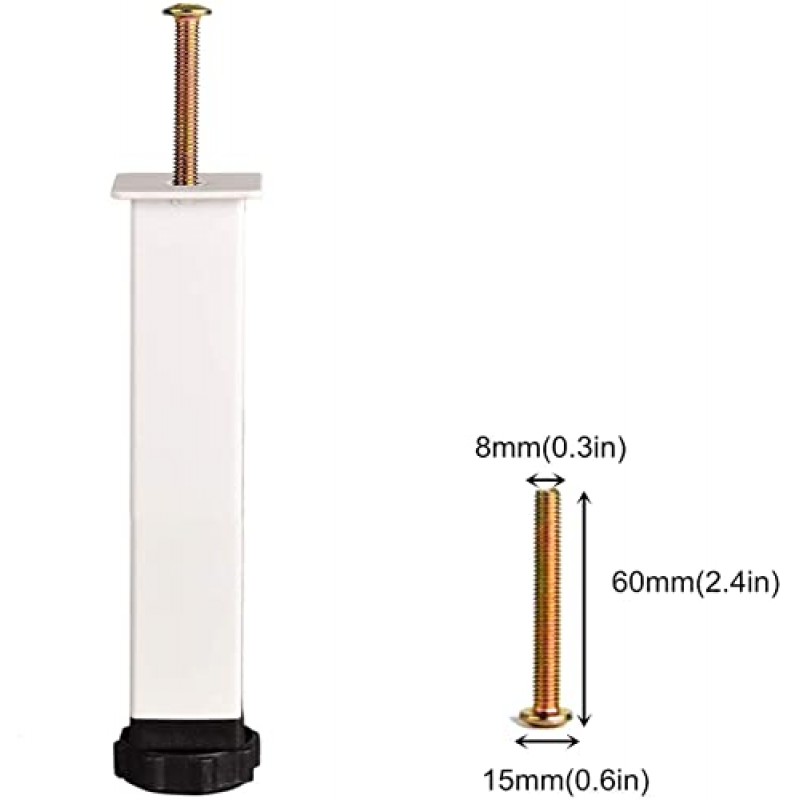 테이블 다리, 조정 가능한 발 가구 다리 금속 침대 지원 다리 철 테이블 다리 홈 DIY 프로젝트 용 해골 지원 다리 조정 가능한 침대 발 하드웨어 액세서리, 나사 포함, 4 팩(흰색 30cm/11