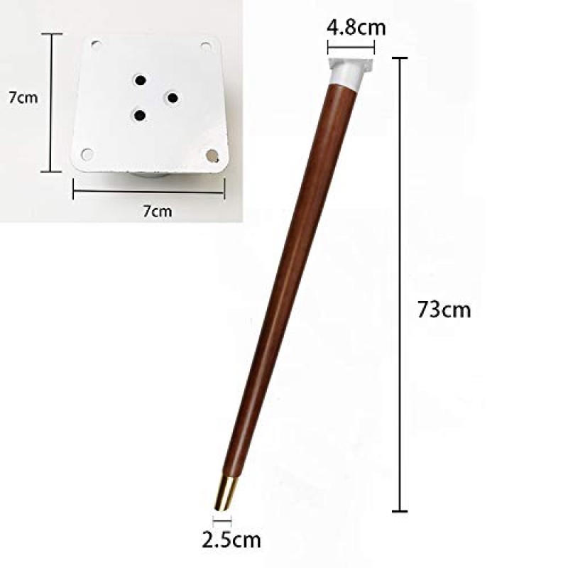 단단한 나무 테이블 다리, DIY 가구 발 - 지지대, 순수 구리 발 덮개 교체 다리 - 교체 발, 침대 액세서리(나사 보내기)(호두 색상 73cm)